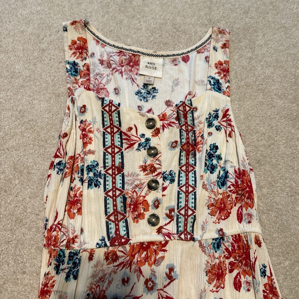 Floral Sleeveless Maxi Dress Knox Rose small strappy button accent - Picture 2 of 5